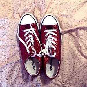 Women's Red Glitter Converse Sneakers